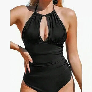Cupshe Black Halter One Piece Swimsuit Size 16